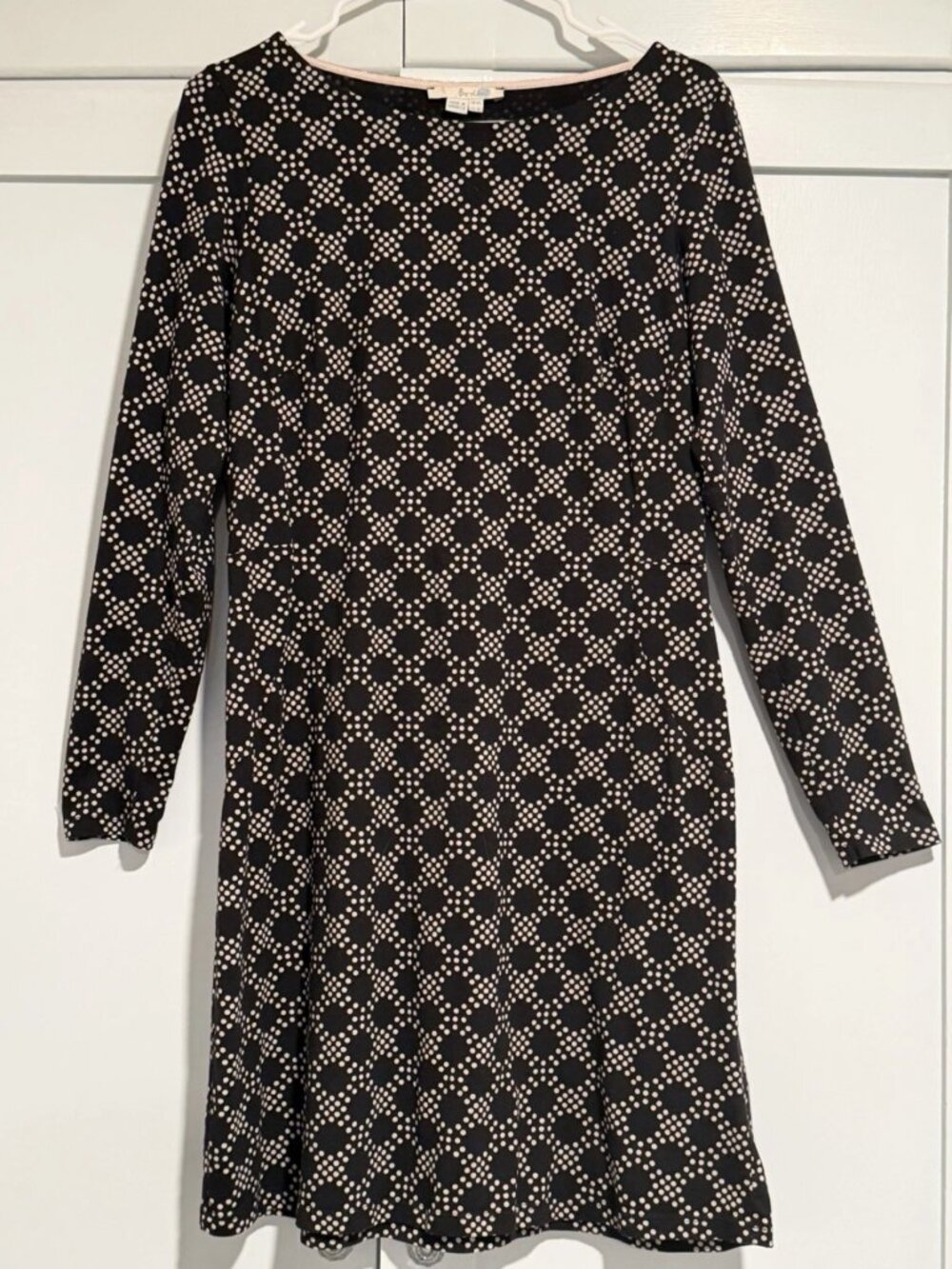 Boden Women's Black & Crem Polka Dot Geometric Design Dress